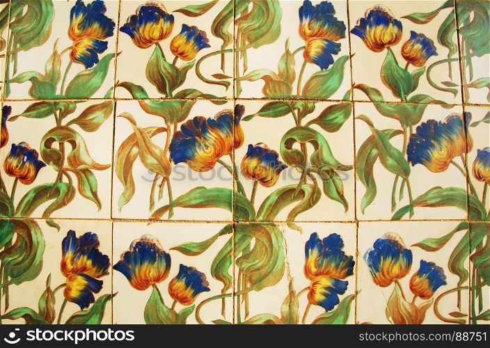 Vintage azulejos (ancient tiles) from the old palace - Algarve, Portugal
