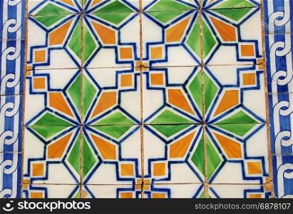 Vintage azulejos (ancient tiles) from the wall in south of portugal