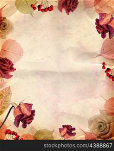 Vintage background with roses and leaves