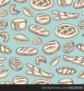 Vintage bakery seamless pattern. Vintage bakery seamless pattern. Vector background with bread, buns, croissant etc