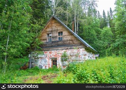 Vintage bathhouse on the Sekirnaya mountain on Bolshoy Solovetsky island, Arkhangelsk oblast, Russia.