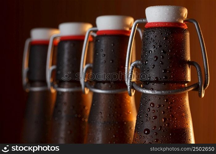 Vintage beer bottles with swing top macro