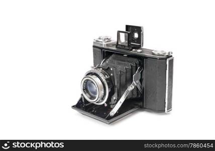 vintage bellows film camera circa 1940 isolated on white
