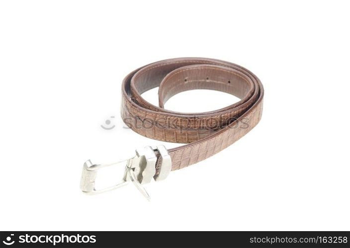 vintage belt made from crocodile skin isolated on white with clipping path