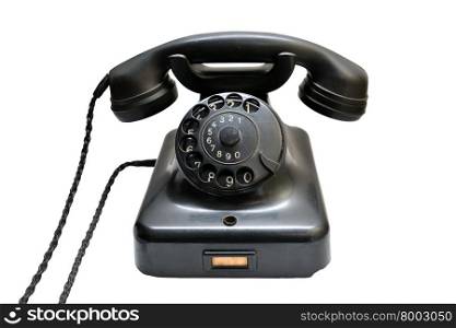 vintage black phone isolated over white background
