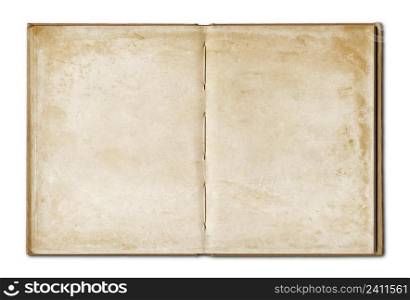 Vintage blank open notebook isolated on white. Vintage blank open notebook
