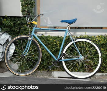 vintage blue bicycle outdoors