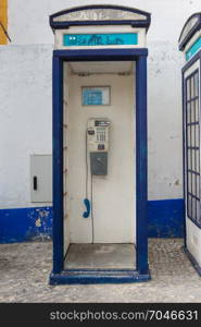 Vintage Blue Phone Call Box in Portugal