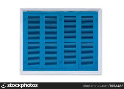 Vintage Blue Window Isolated On White Background, Old Louver Window.