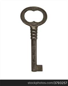 vintage brass cabinet lock key over white, clipping path