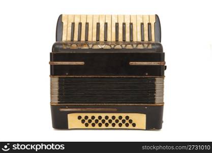 Vintage brown 1930s accordion isolated on white background