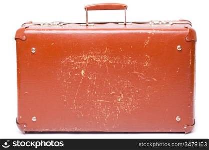 vintage brown suitcase - isolated over white background