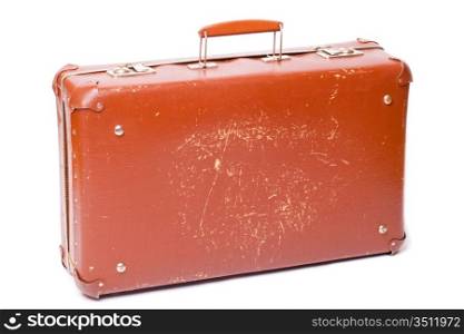 vintage brown suitcase - isolated over white background