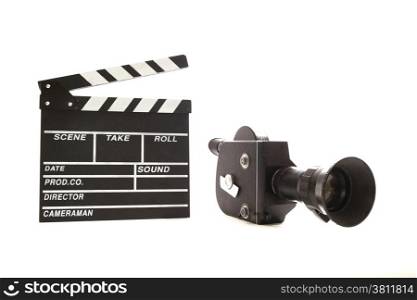 Vintage camera and clapper for movie shooting