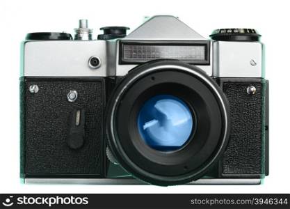 Vintage camera from front isolated over white background