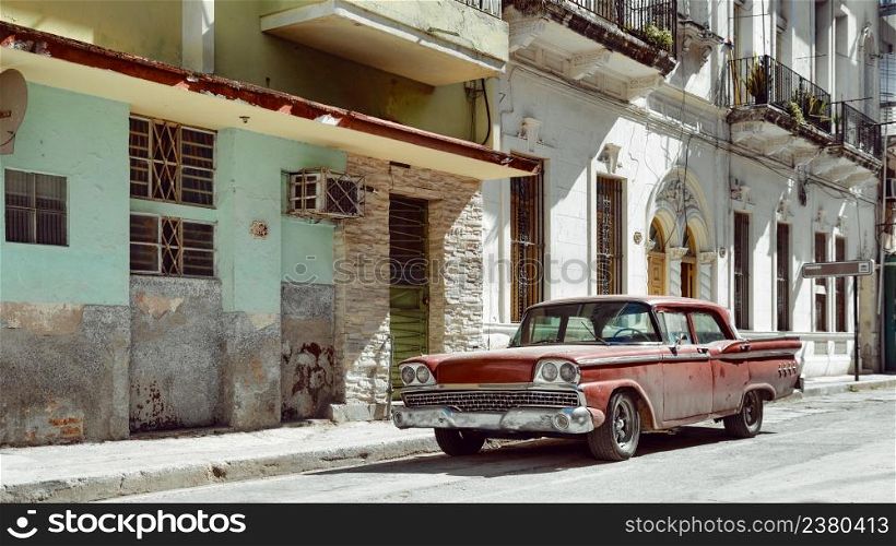 Vintage car parked on the street of Havana, Cuba