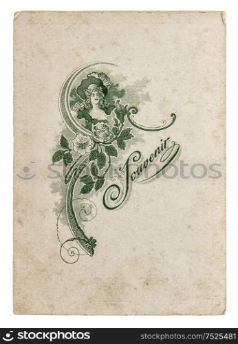 VIntage cardboard with sketch from ca 1914. Used paper sheet with edges isolated on white background