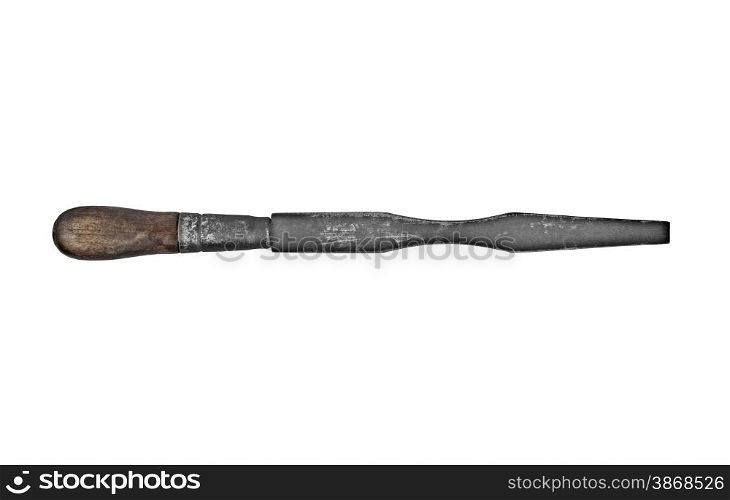 vintage carpenter screwdriver over white, clipping path