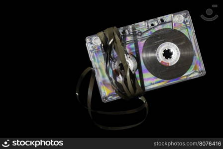 Vintage cassette tape on dark background