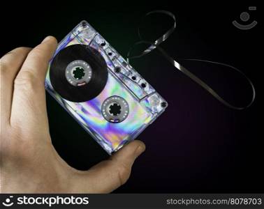 Vintage cassette tape on dark background