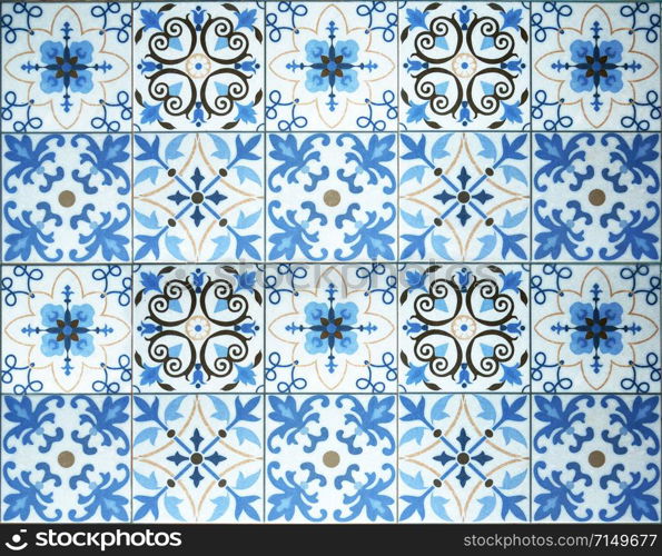 Vintage ceramic tiles wall decoration.Turkish ceramic tiles wall background.