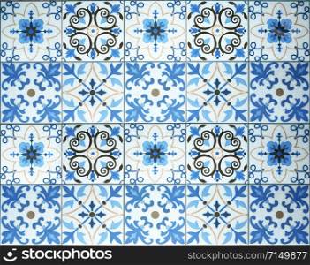 Vintage ceramic tiles wall decoration.Turkish ceramic tiles wall background.