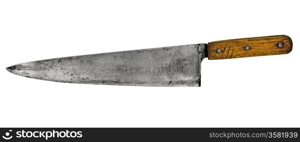 vintage chef kitchen knife isolated over white, clipping path