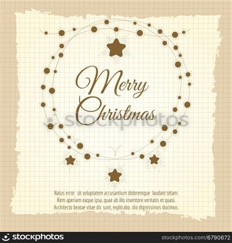 Vintage christmas wreath and lettering. Vintage christmas wreath and lettering vector ilustration. Hand drawn christmas wreath on vintage background