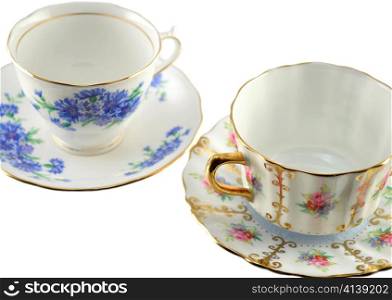 vintage coffee cups on white background