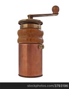 vintage coffee grinder mill over white, clipping path