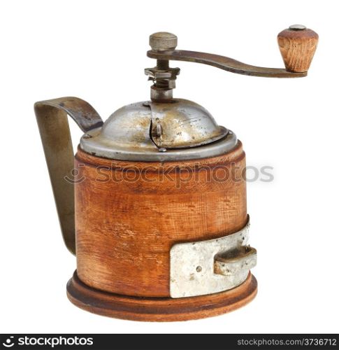 vintage coffee mill isolated on white background