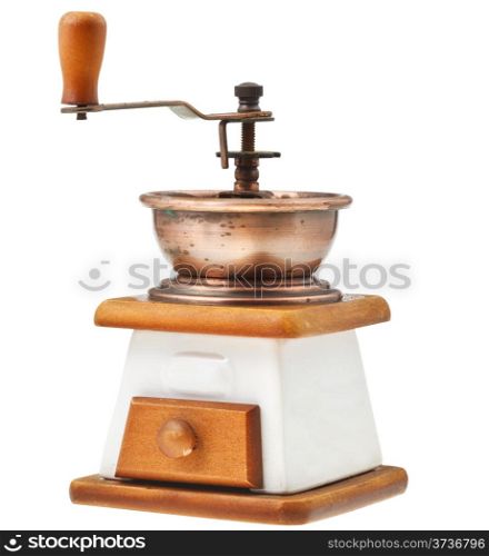 vintage coffee mill isolated on white background