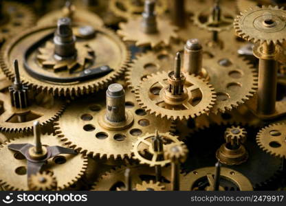 Vintage cogs and gears mechanism. Cooperation teamwork concept.
