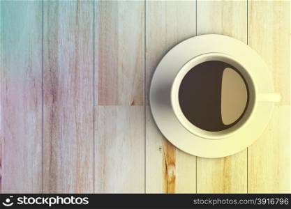 Vintage color of coffee cup on wooden