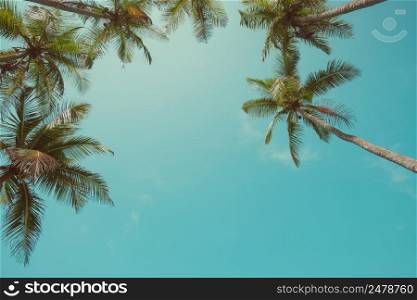 Vintage color stylized palms over sky background with copy space