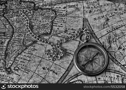Vintage compass on old map