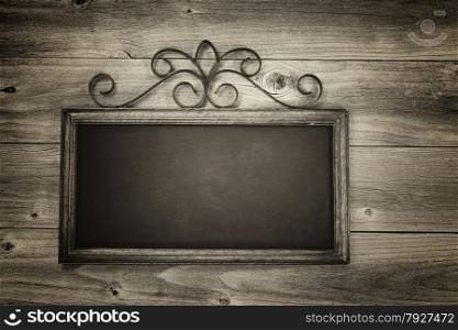 Vintage concept of a chalkboard on rustic wood. Layout in horizontal format.