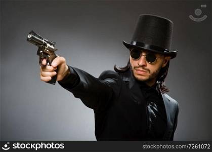 Vintage concept with man wearing black top hat