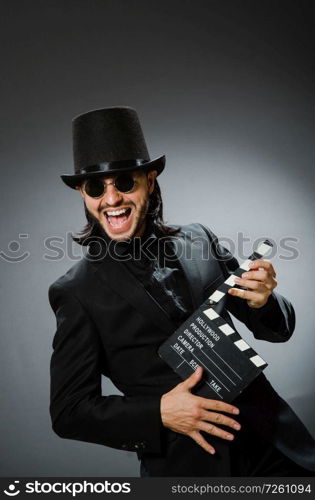 Vintage concept with man wearing black top hat