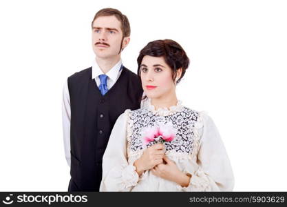 vintage couple in there wedding, isolated on white