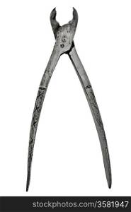 vintage dental pliers isolated over white background,clipping path