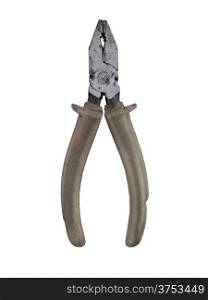 vintage electrician side cutters joint pliers snips over white, clipping path