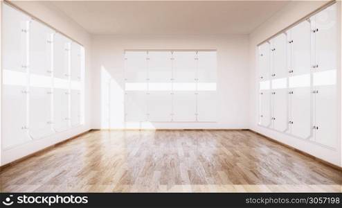 Vintage empty room interior with wooden floor on white wall background. 3D rendering