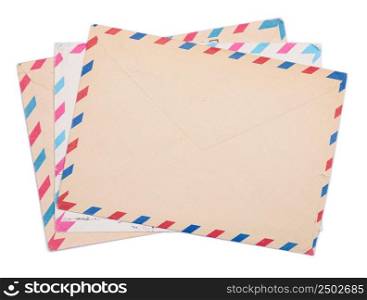 Vintage envelopes stack isolated on white