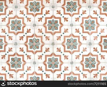 Vintage floral pattern ceramic tiles floor decoration texture and background.
