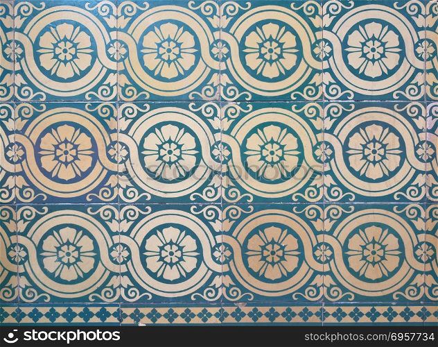 Vintage floral pattern ceramic tiles floor decoration texture and background.. Vintage tile floor