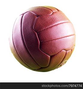 Vintage football (soccer ball) in leather isolated over white, square image
