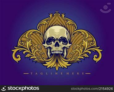 Vintage Frame Skull Flourish Vector illustrations for your work Logo, mascot merchandise t-shirt, stickers and Label designs, poster, greeting cards advertising business company or brands.