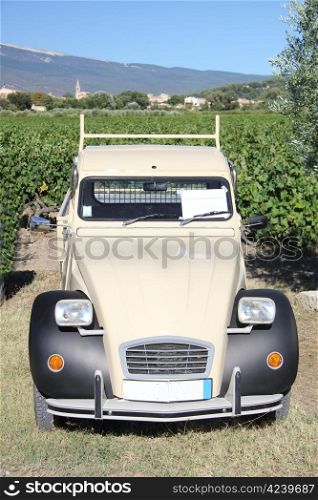 Vintage French car in a vineyard