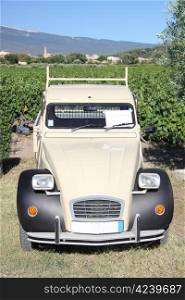 Vintage French car in a vineyard